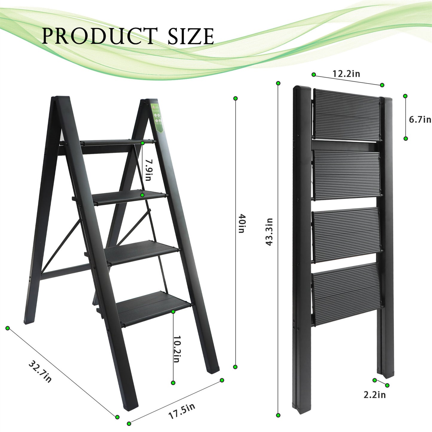 LABLT 4 Step Ladder, Folding Step Stool with Wide Anti-Slip Pedal, Aluminum Lightweight Folding Ladder for Household & Office, Holds up to 330 Lbs, Black