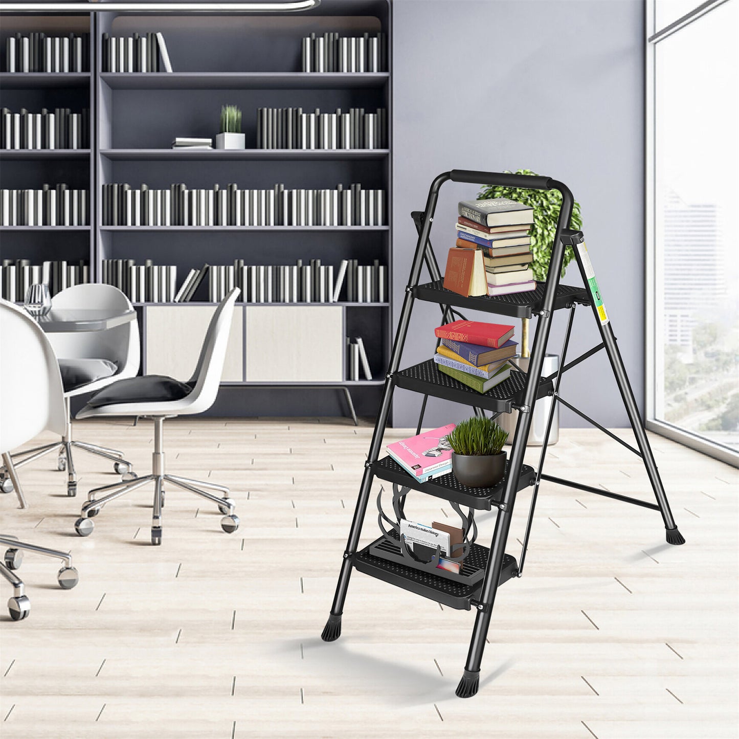 LABLT 4 Step Ladder, Folding Step Stools with Wide Anti-Slip Pedal, Convenient Handgrip, Multi-Use Household and Office, 330Lb Capacity