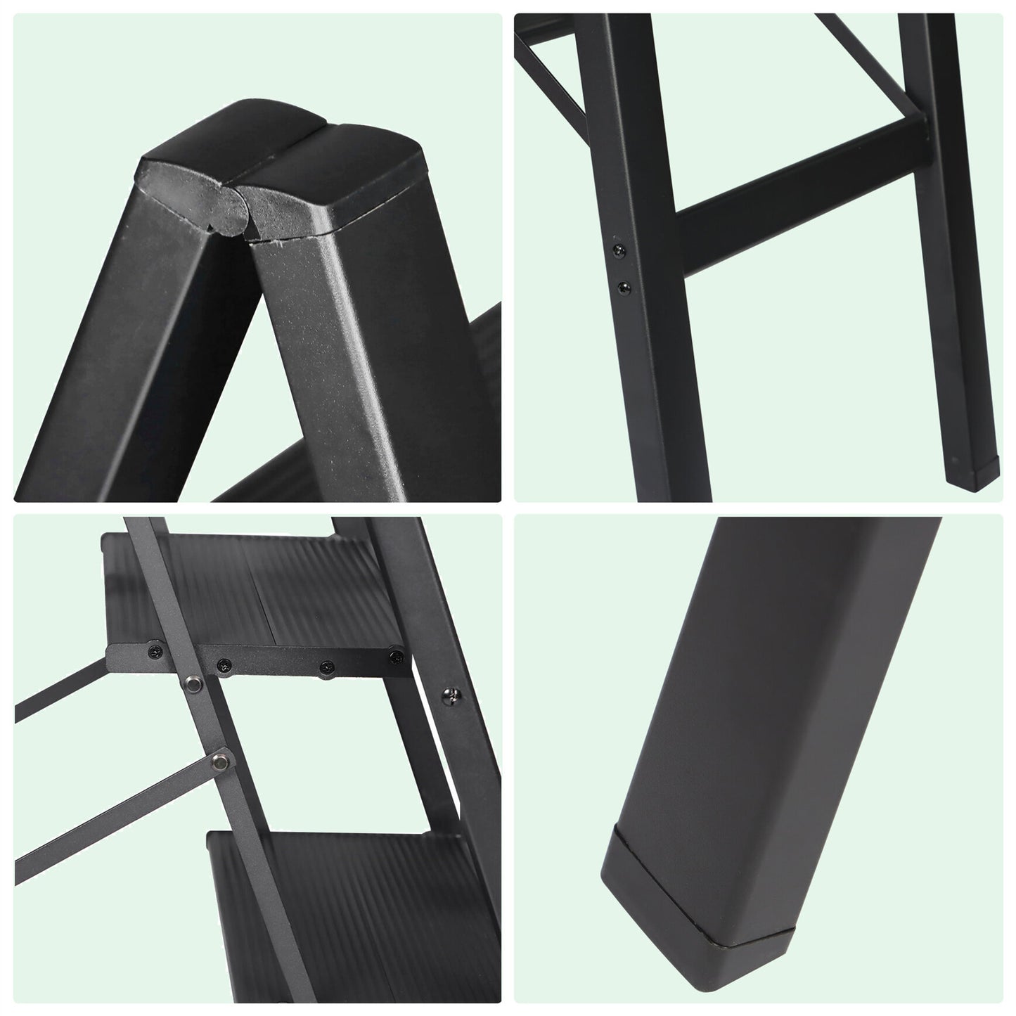 LABLT 4 Step Ladder, Folding Step Stool with Wide Anti-Slip Pedal, Aluminum Lightweight Folding Ladder for Household & Office, Holds up to 330 Lbs, Black