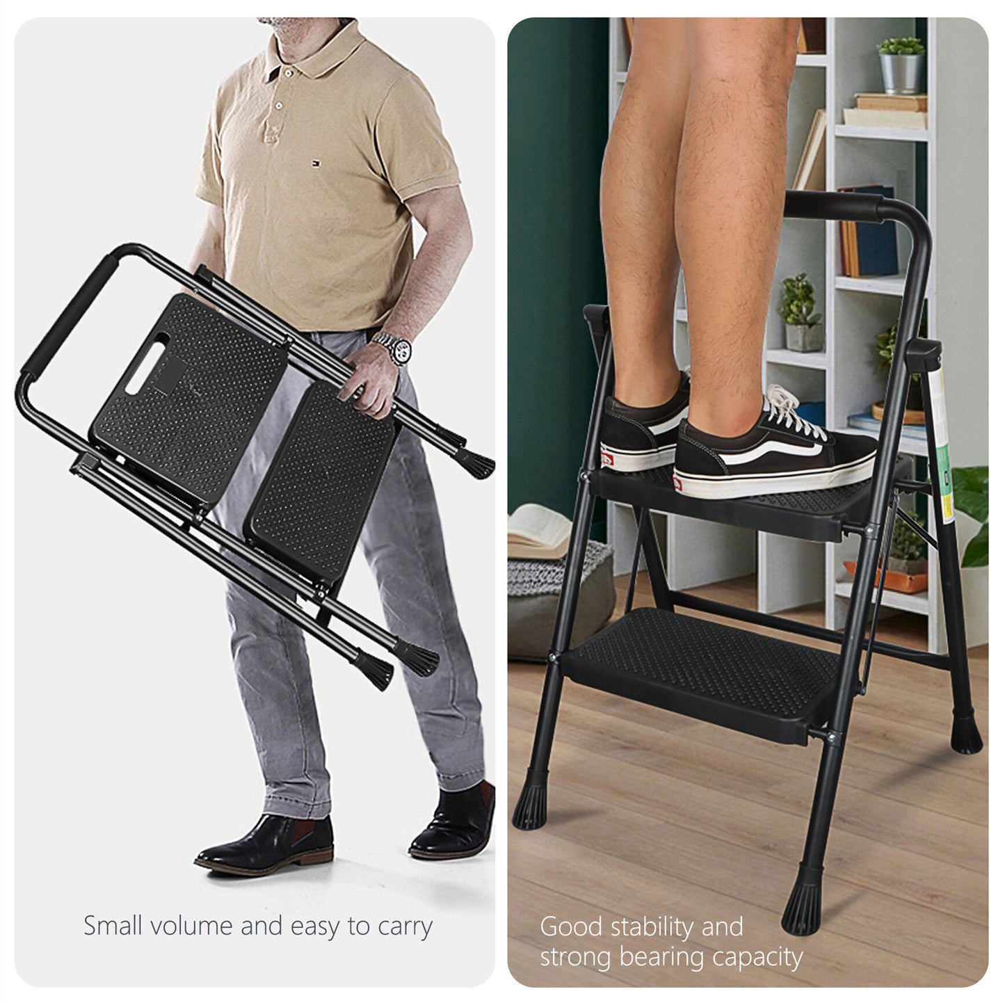 LABLT 2 Step Ladder, Folding Step Stools with Wide Anti-Slip Pedal, Convenient Handgrip, Multi-Use Household and Office, 330Lb Capacity