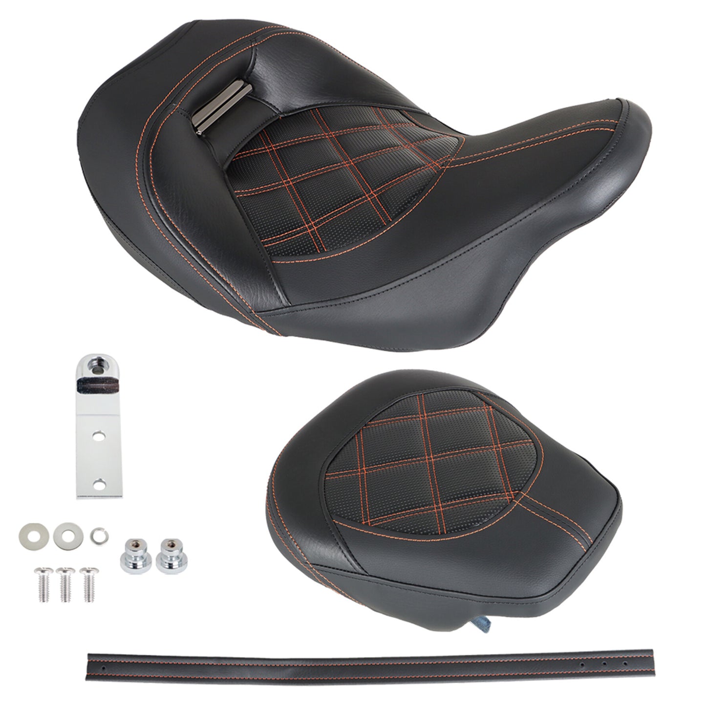 LABLT Motorcycle Complete Rider Passenger Seat Driver Seat Rider Pillion Replacement for 2009-2022 CVO Touring Road King Road Glide Street Glide Electra Glide FLTR BLK T08 Black Orange