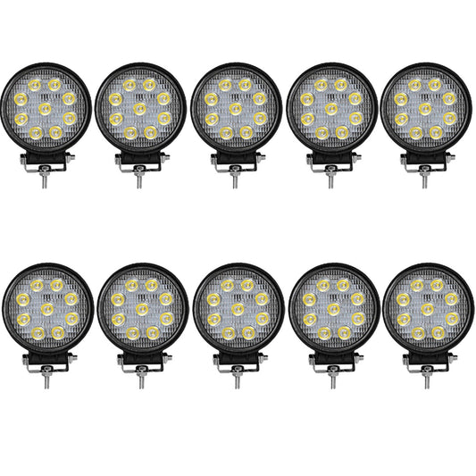 10-Piece 4" 27W Round LED Work Lights Pod Spot Beam Offroad Fog Driving Light 12V Fit for Off Road Vehicles SUV Trucks UTE ATV Engineering Vehicles