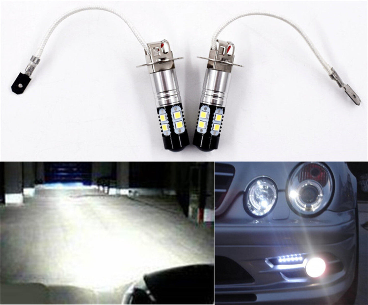 H3 LED Fog Lights Bulbs Extremely Bright H3 LED Bulbs 6000K Xenon White LED H3 Bulb High Power 50W H3 12V LED Bulbs for Fog Light Lamps Replacement for Cars, Trucks, Motorcycles Pack of 2