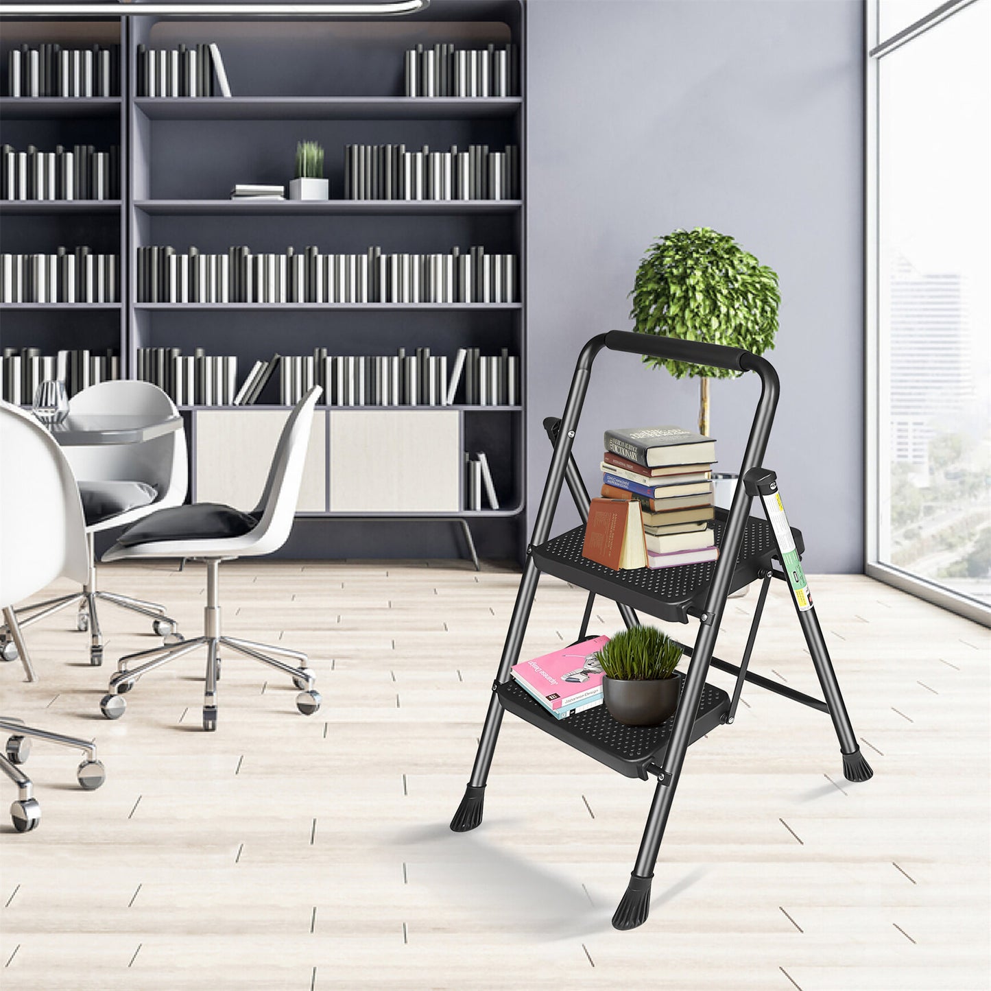 LABLT 2 Step Ladder, Folding Step Stools with Wide Anti-Slip Pedal, Convenient Handgrip, Multi-Use Household and Office, 330Lb Capacity