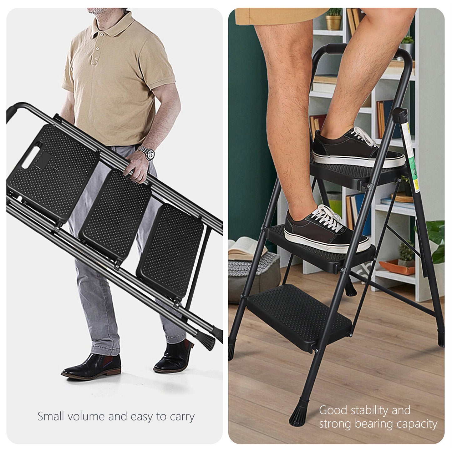LABLT 3 Step Ladder, Folding Step Stools with Wide Anti-Slip Pedal, Convenient Handgrip, Multi-Use Household and Office, 330Lb Capacity