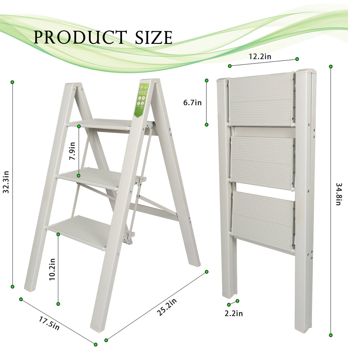 LABLT 3 Step Ladder, Folding Step Stool with Wide Anti-Slip Pedal, Aluminum Lightweight Folding Ladder for Household & Office, Holds up to 330 Lbs, Black
