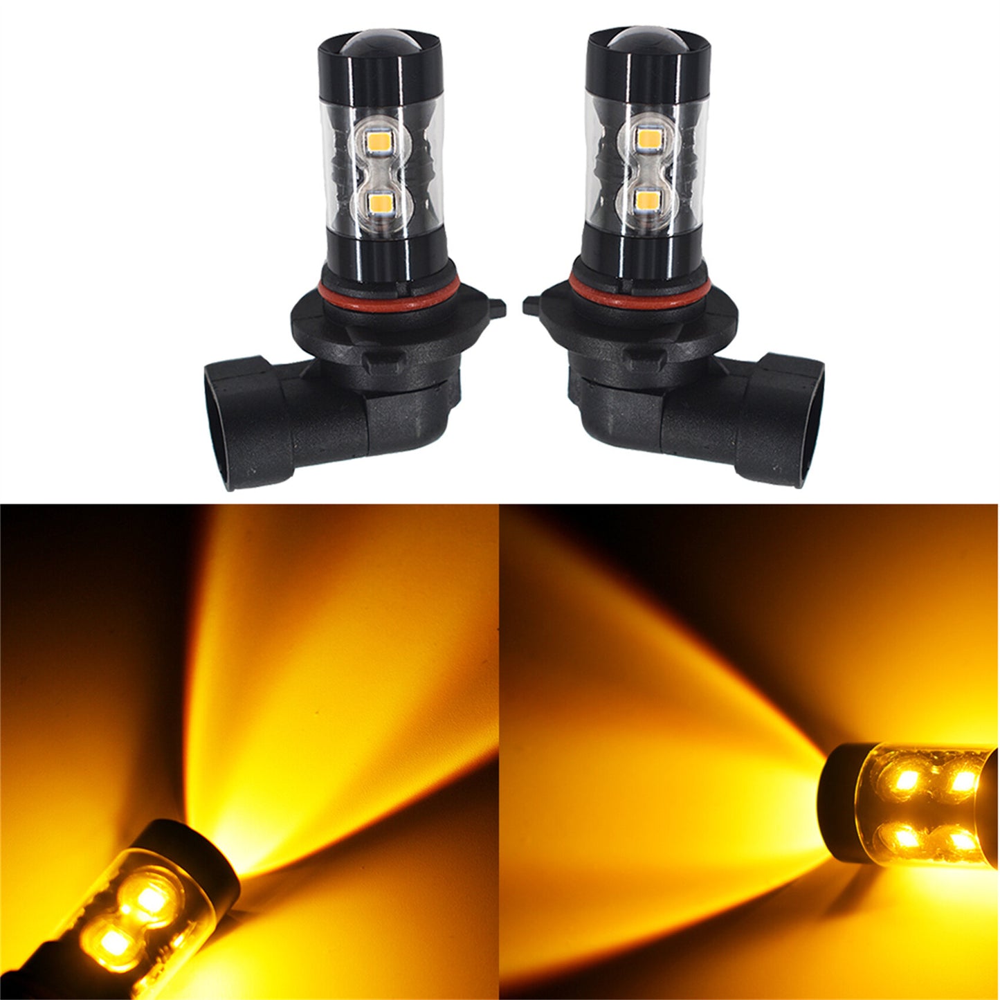 2 x 9006 HB4 LED Fog Lights Bulbs 50W Amber Orange 3000K Fog Light DRL Lamp Bulb