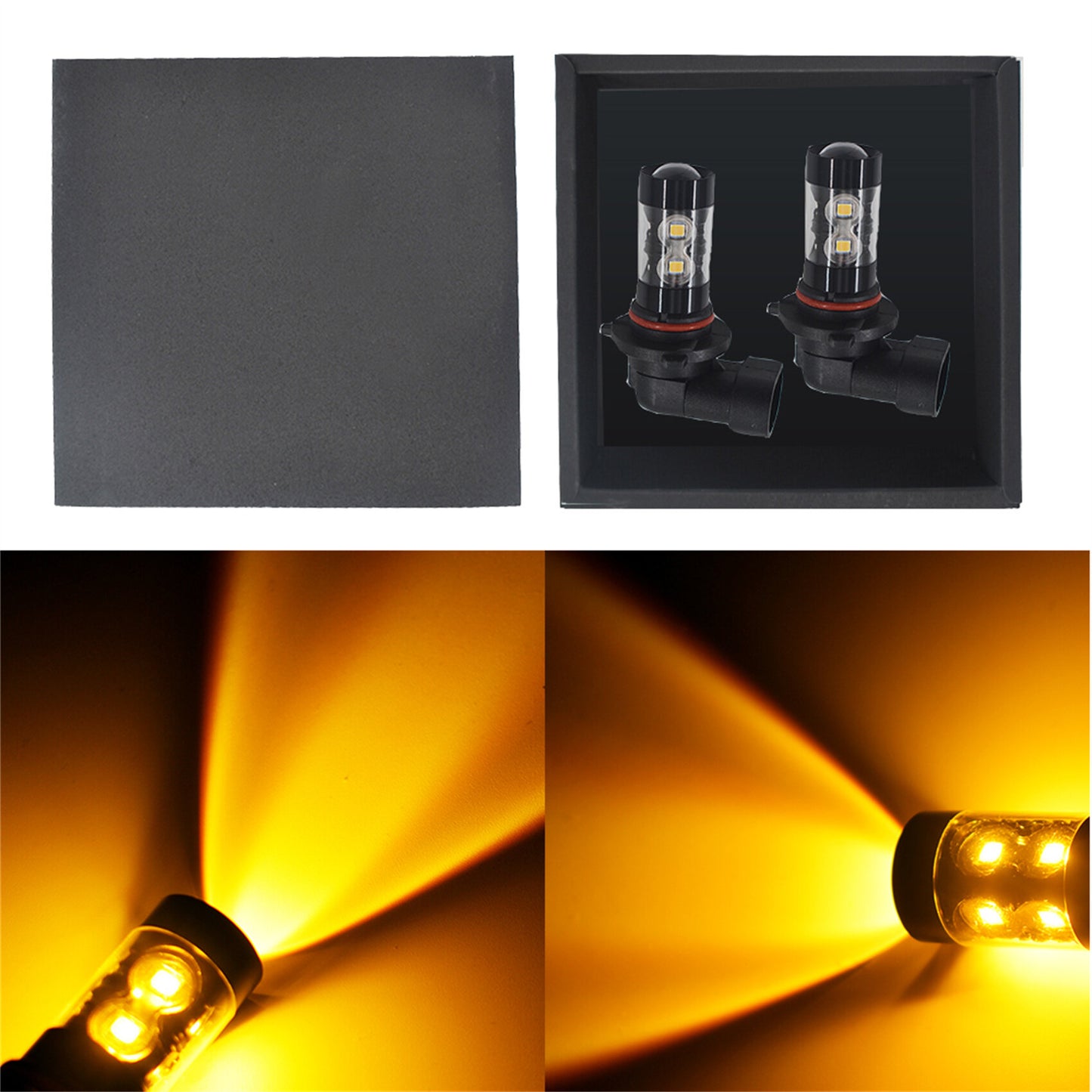 2 x 9006 HB4 LED Fog Lights Bulbs 50W Amber Orange 3000K Fog Light DRL Lamp Bulb