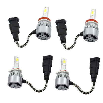 4Pcs 9005 H11 Combo Led Headlight Kit 6000K White COB Chips Fog Light High & Low Beam Light Bulbs