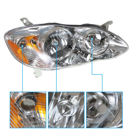 Headlights Front Head Lamps Direct Replacement Pair Left + Right Completed Set Replacement for 2003 2004 2005 2006 2007 2008 Toyota Corolla