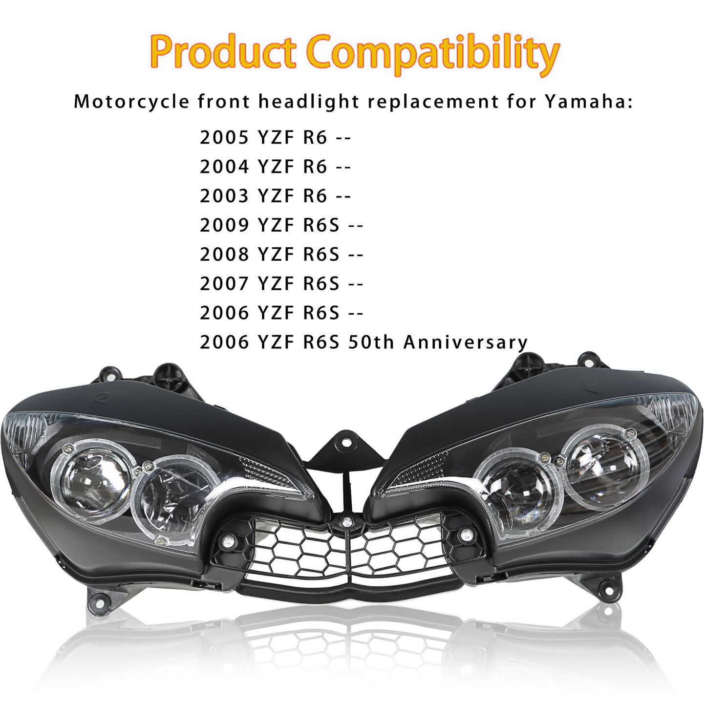 LABLT Motorcycle Headlight Front Headlamp Replacement for Yamaha YZF R6 2003-2005 YZF R6S 2003-2009