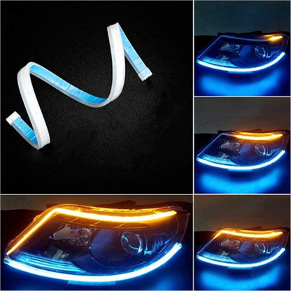 2 Pieces 24 Inches DRL LED Light Strip Flexible Daytime Running Lights Dual Color White-Amber Fit for Any 12V Cars