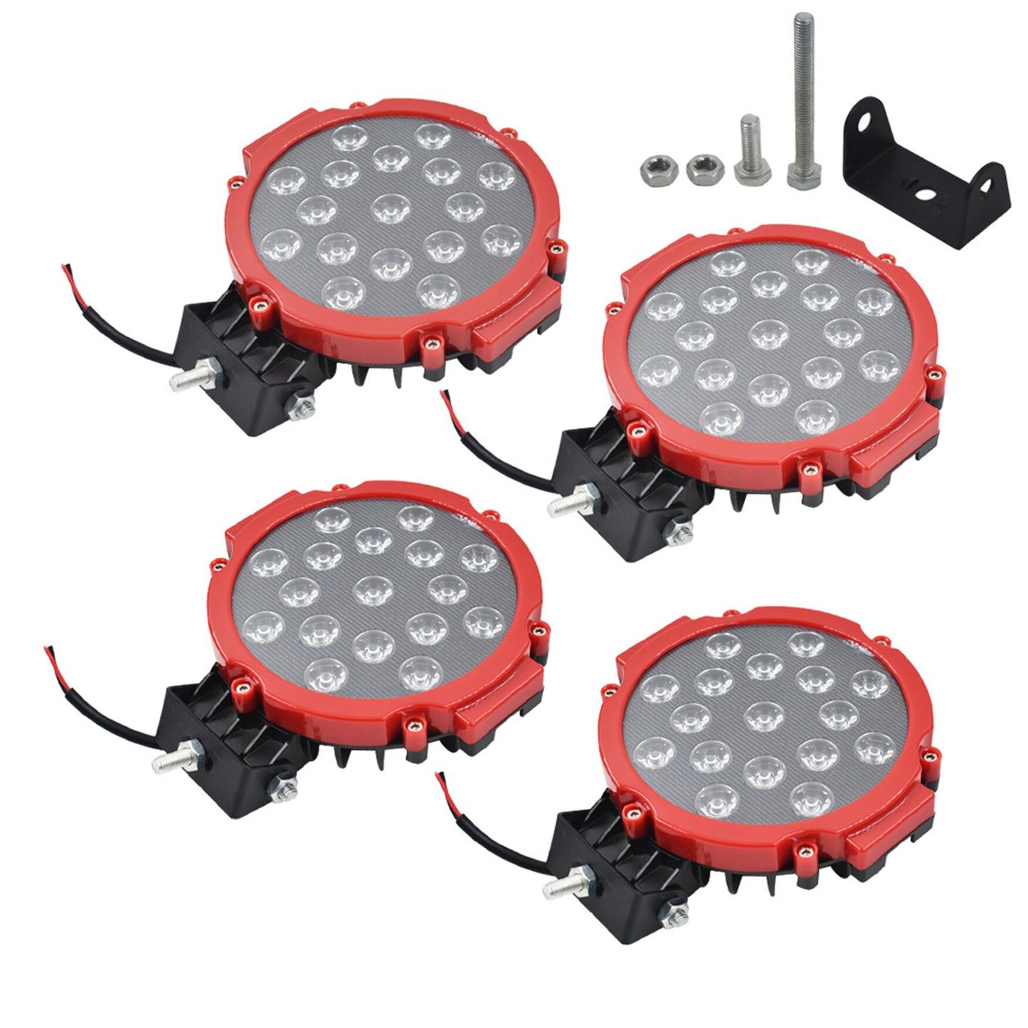 4X 7 Inch LED Pods Work Light Bar Red Round Driving Fog Headlight Truck Off Road Fit for Trucks Off-Road Vehicle ATV SUV UTV 4WD Jeep Boat Tractor/Spot