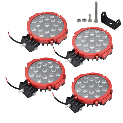 4X 7 Inch LED Pods Work Light Bar Red Round Driving Fog Headlight Truck Off Road Fit for Trucks Off-Road Vehicle ATV SUV UTV 4WD Jeep Boat Tractor/Spot