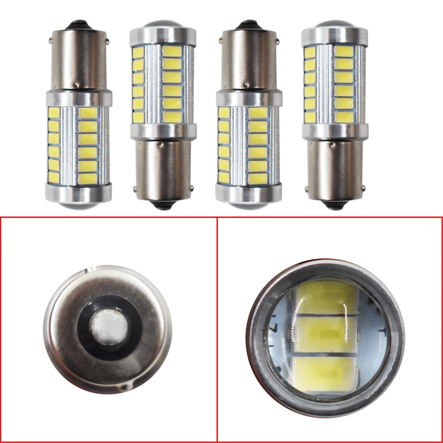 4 Pcs 1156 LED Super Bright 6000K White Brake Light Bulb 5630 33SMD 1141 1073 7506 Turn Signal Light Back Up Reverse Light Parking Light Side Marker Bulbs RV Light Lamp DC 12V