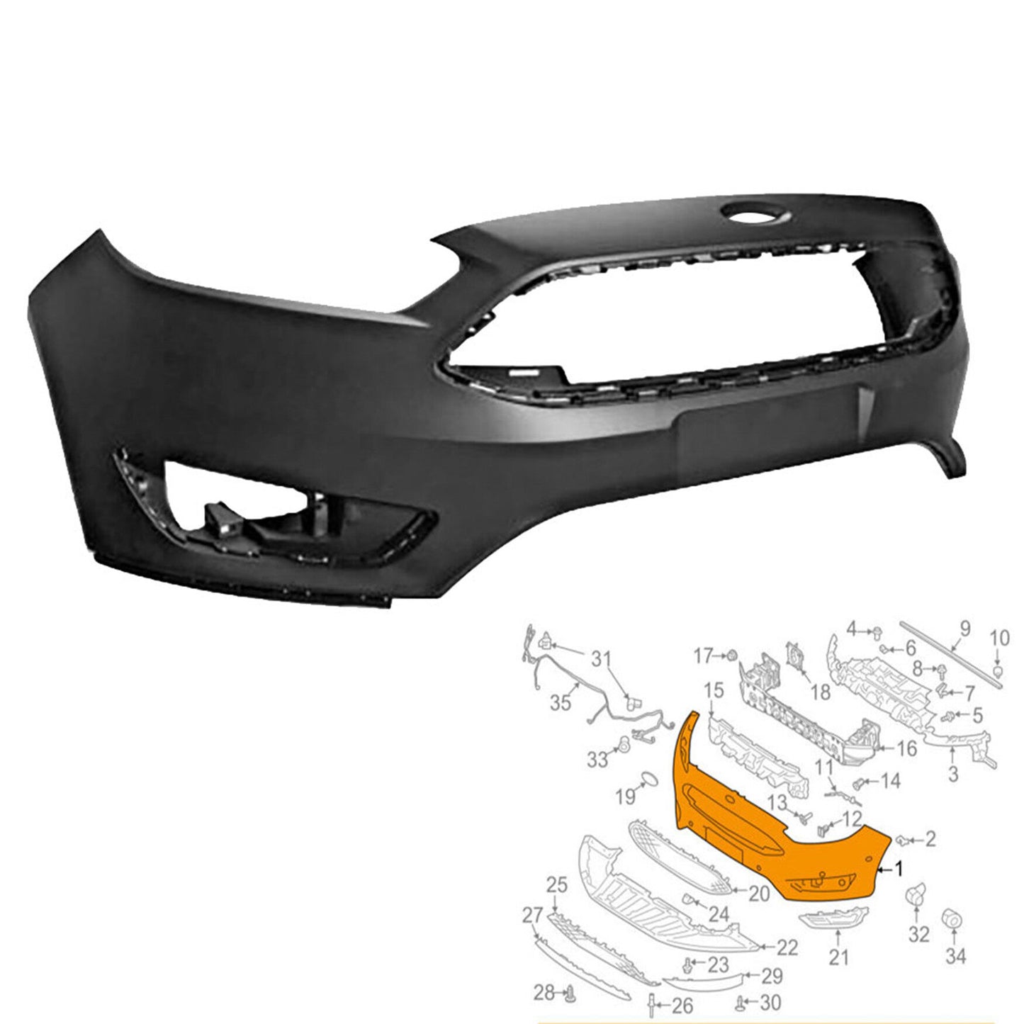 LABLT Front Bumper Cover Replacement for Ford Focus S Se Sel Titanium 2015 2016 2017 2018 with Tow Hook Hole 191275298770