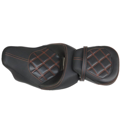 LABLT Motorcycle Complete Rider Passenger Seat Driver Seat Rider Pillion Replacement for 2009-2022 CVO Touring Road King Road Glide Street Glide Electra Glide FLTR BLK T08 Black Orange