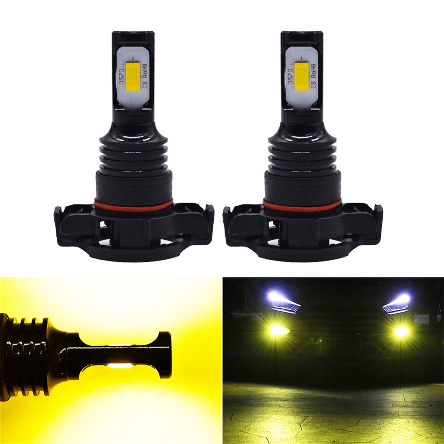 5202 PS24WFF 3200LM 80W LED Fog Lights CSP 3570-Chips 3000K Gold Yellow