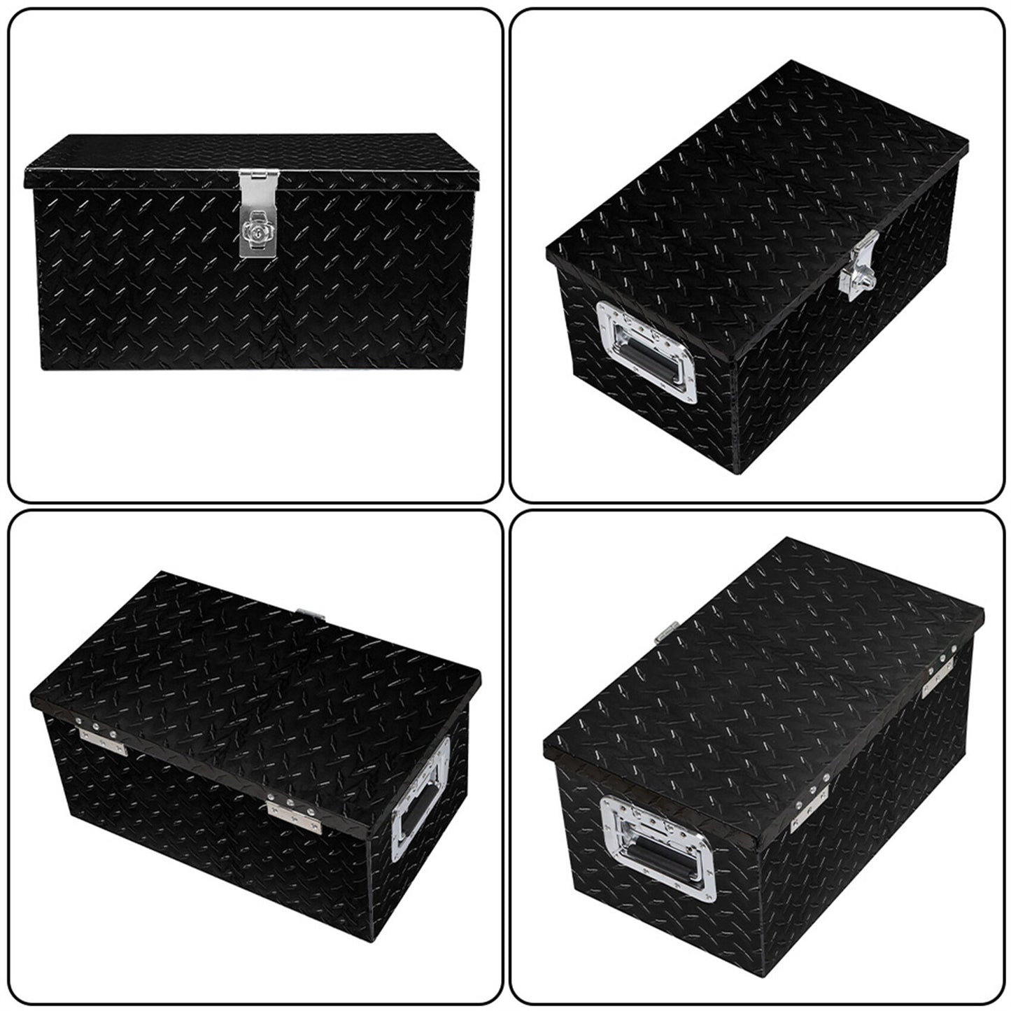 LABLT 20 Inch Black Aluminum Diamond Plate Tool Box Organizer with Side Handle and Lock Keys Black