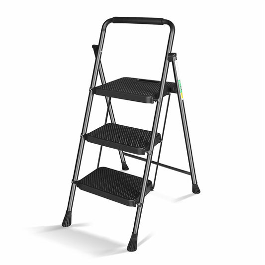 LABLT 3 Step Ladder, Folding Step Stools with Wide Anti-Slip Pedal, Convenient Handgrip, Multi-Use Household and Office, 330Lb Capacity