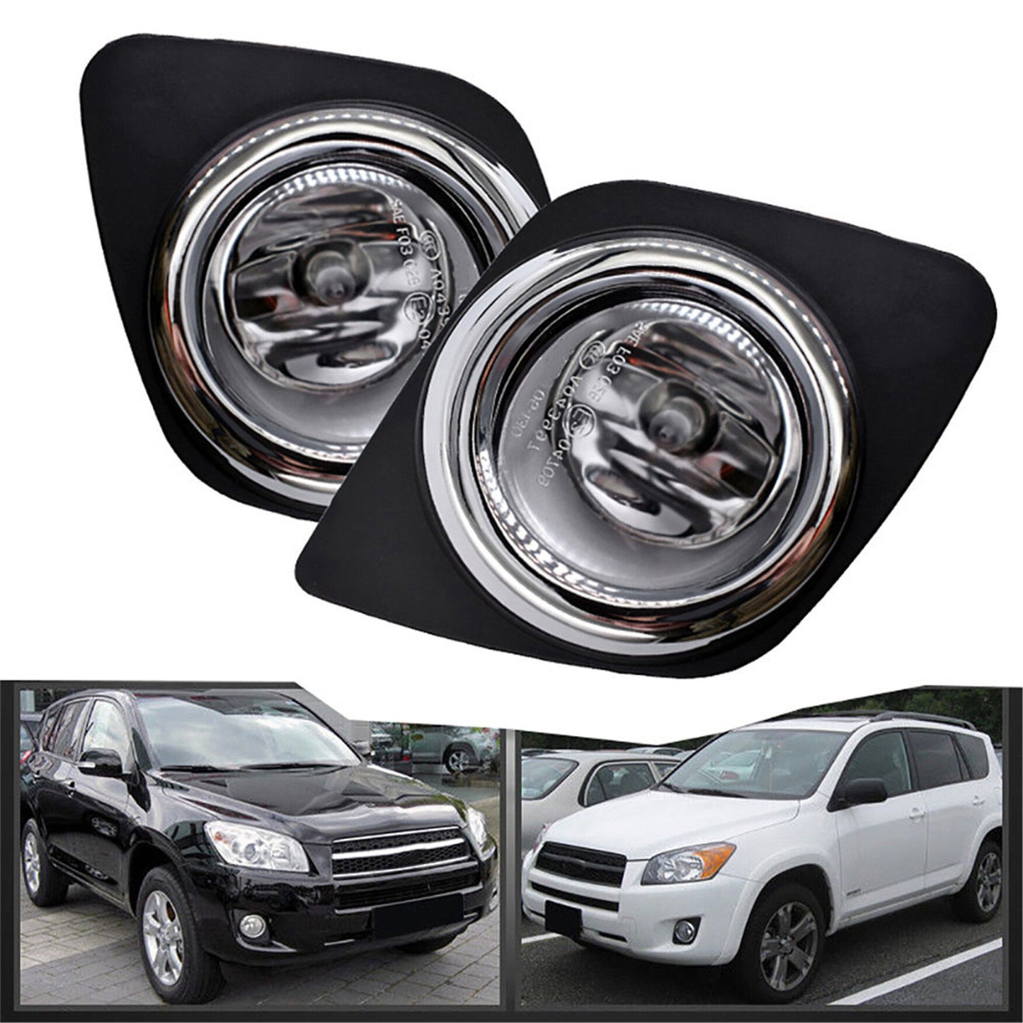 Clear Fog Driving Lights Kit w/Bezel Switch Bulbs Replacement for 2009-2012 Toyota RAV4