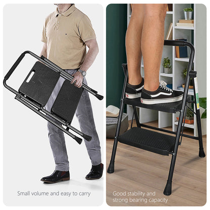 LABLT 2 Step Ladder, Folding Step Stools with Wide Anti-Slip Pedal, Convenient Handgrip, Multi-Use Household and Office, 330Lb Capacity