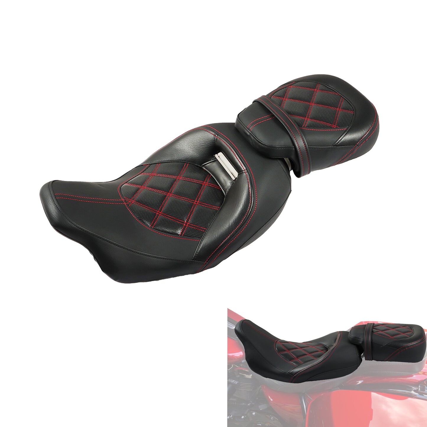 LABLT Motorcycle Complete Rider Passenger Seat Driver Seat Rider Pillion Replacement for 2009-2022 CVO Touring Road King Road Glide Street Glide Electra Glide FLTR BLK T08 Black Red