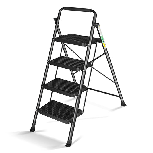 LABLT 4 Step Ladder, Folding Step Stools with Wide Anti-Slip Pedal, Convenient Handgrip, Multi-Use Household and Office, 330Lb Capacity