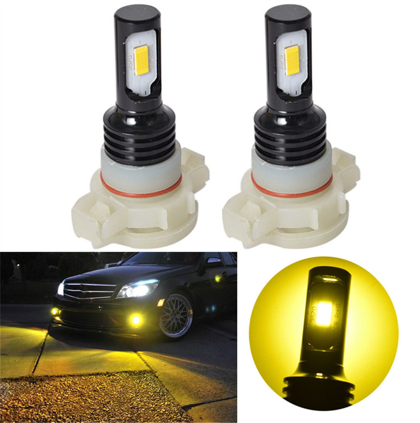 5202 PS24WFF 3200LM 80W LED Fog Lights CSP 3570-Chips 3000K Gold Yellow