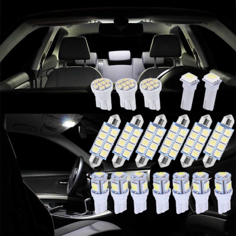 18PCS White LED Interior License Light Package Kit for Interior, Dome, Map, Door, Courtesy, Cargo, License Plate Lights