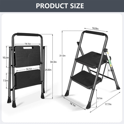 LABLT 2 Step Ladder, Folding Step Stools with Wide Anti-Slip Pedal, Convenient Handgrip, Multi-Use Household and Office, 330Lb Capacity