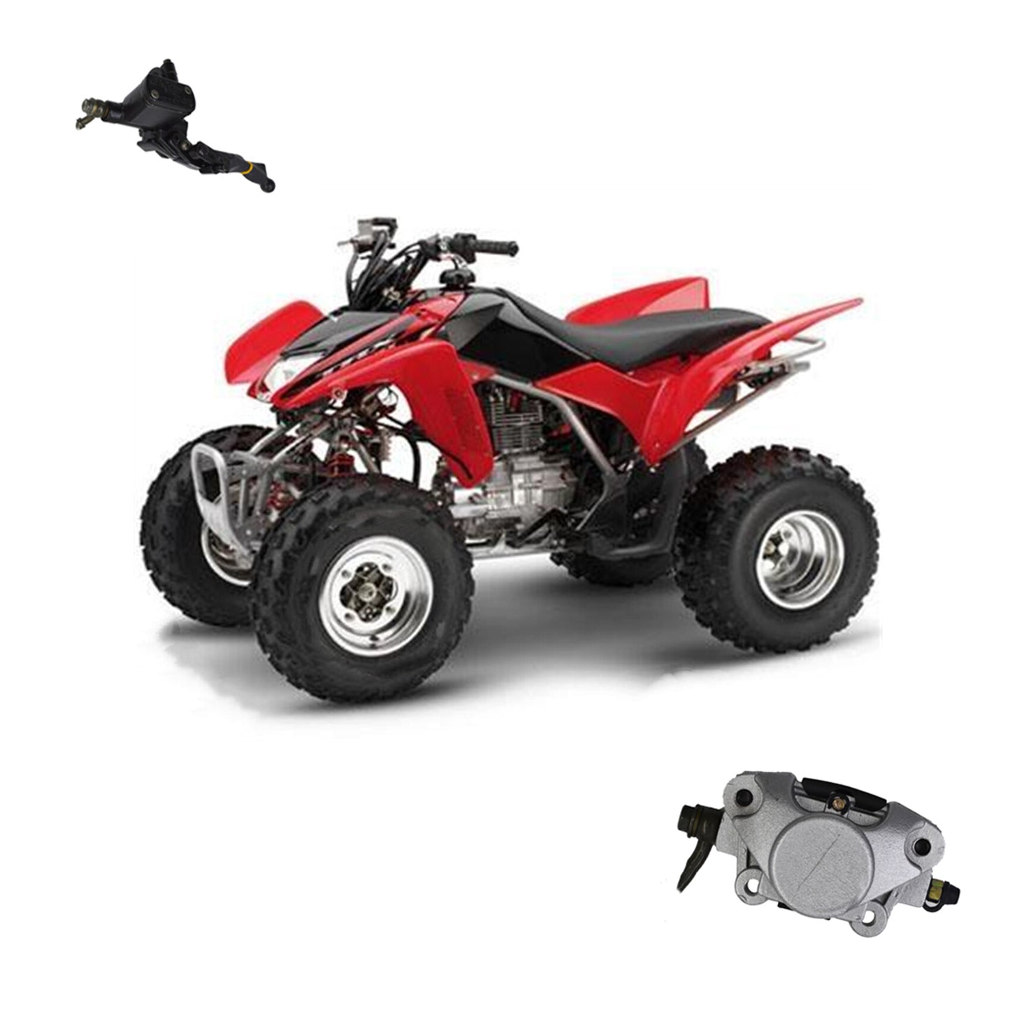 LABLT Motorcycle Hydraulic Rear Disc Brake Caliper Master Cylinder System w/ Pad Replacement for 150cc 250cc Quad Dirt Bike ATV