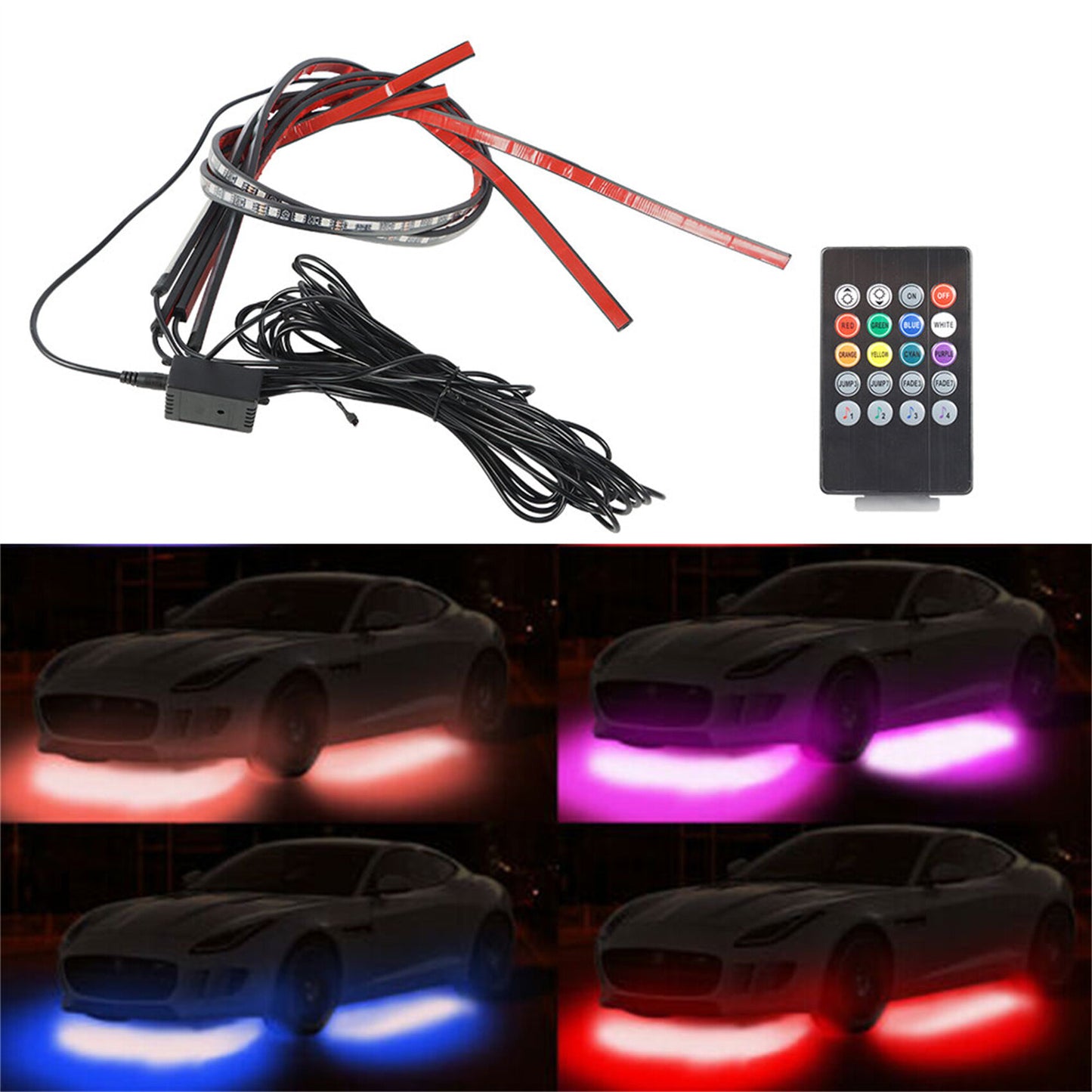 LABLT 4PCS Led RGB Music Atmosphere Strip Light Car Interior LED Strip Replacement for Automobile Truck SUV Pickup