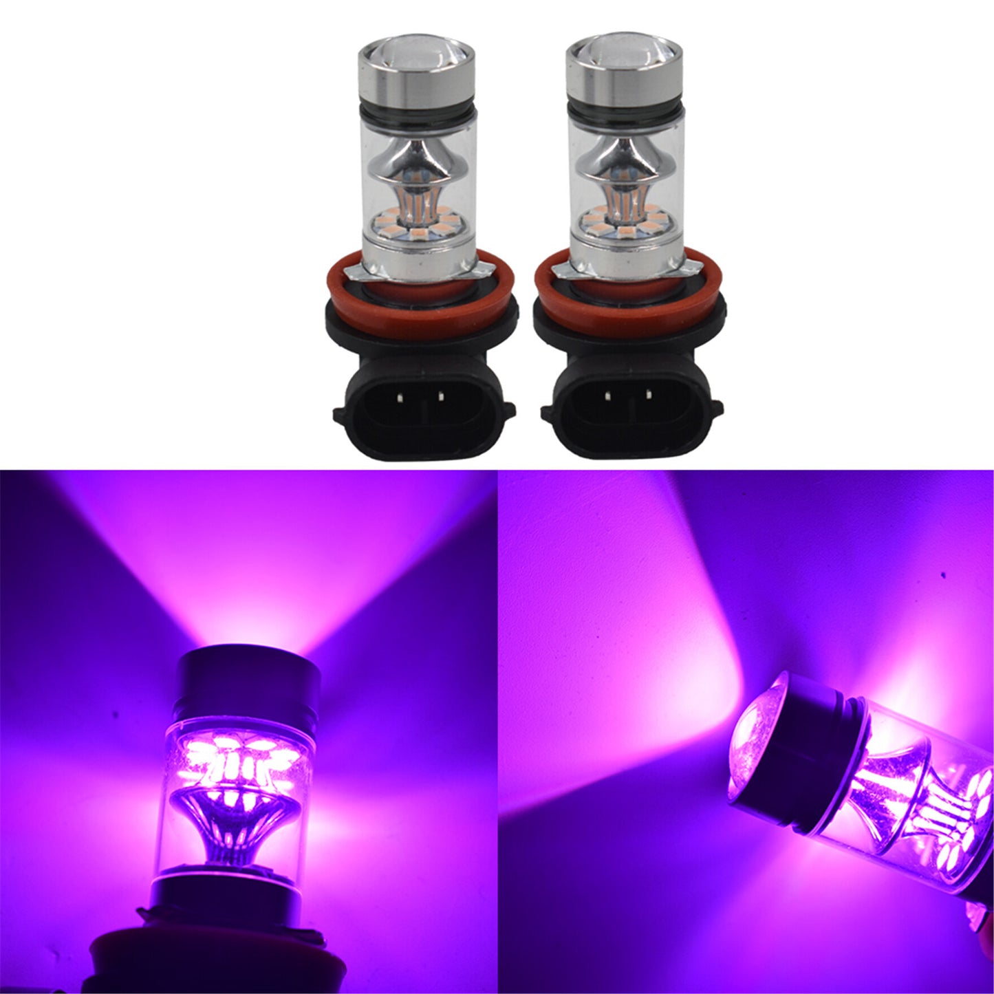 2 Pcs H8 H9 H11 H16 W16W 64211 64212 14000K Purple 100W LED Fog Light