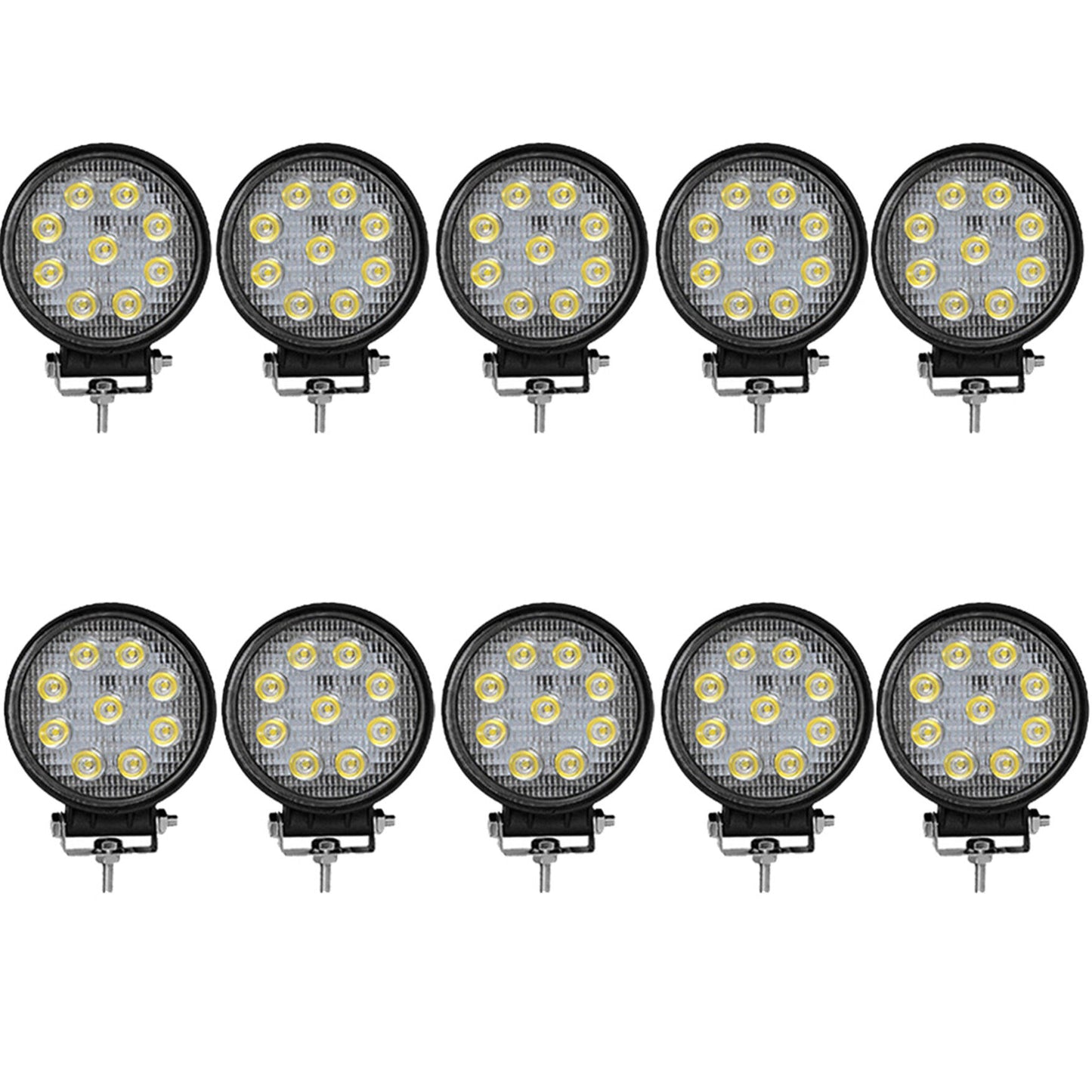 10-Piece 4" 27W Round LED Work Lights Pod Spot Beam Offroad Fog Driving Light 12V Fit for Off Road Vehicles SUV Trucks UTE ATV Engineering Vehicles