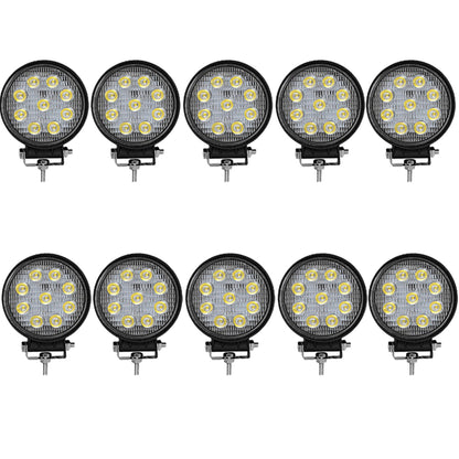 10-Piece 4" 27W Round LED Work Lights Pod Spot Beam Offroad Fog Driving Light 12V Fit for Off Road Vehicles SUV Trucks UTE ATV Engineering Vehicles