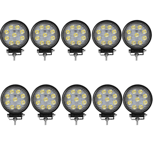 10-Piece 4" 27W Round LED Work Lights Pod Spot Beam Offroad Fog Driving Light 12V Fit for Off Road Vehicles SUV Trucks UTE ATV Engineering Vehicles