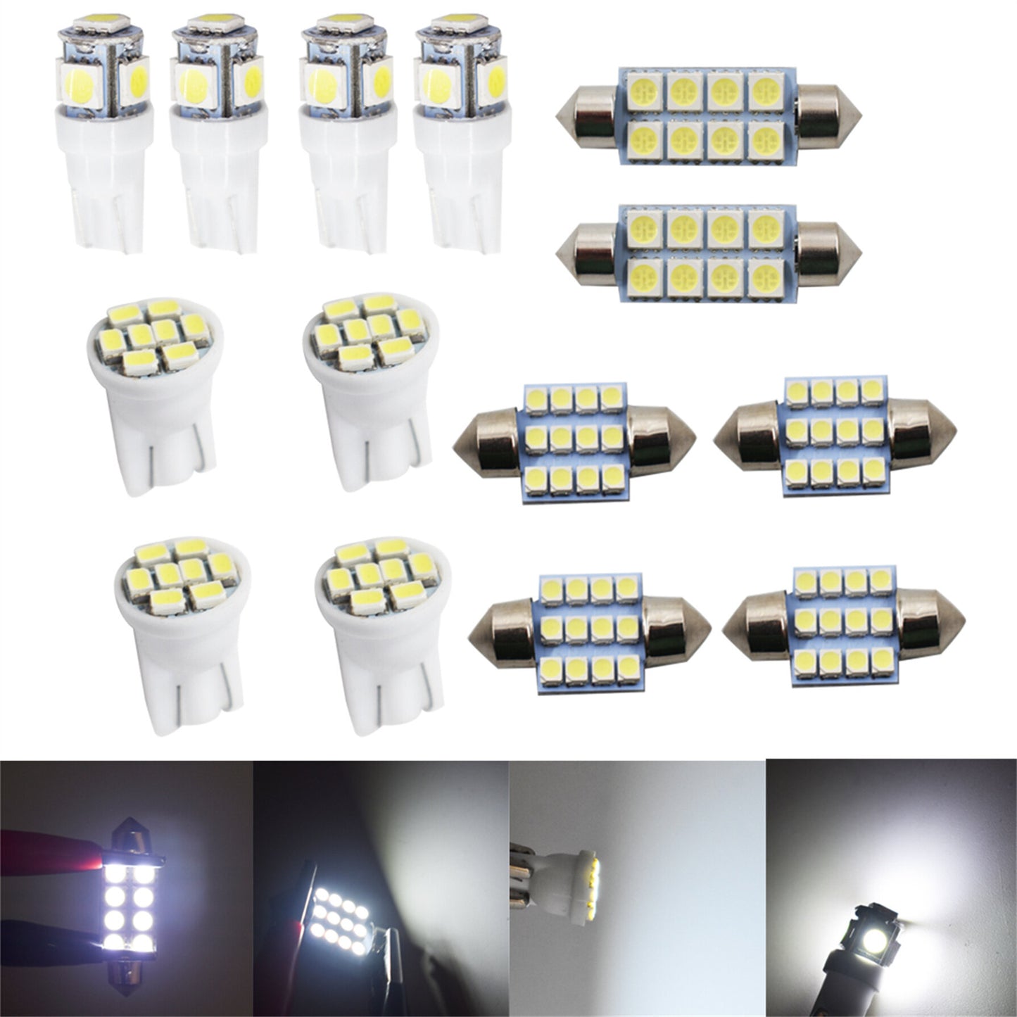 14X White LED Light Interior Package Kit Fit for T10 & 31mm Map Dome + License Plate