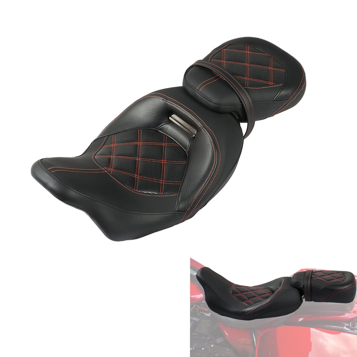 LABLT Motorcycle Complete Rider Passenger Seat Driver Seat Rider Pillion Replacement for 2009-2022 CVO Touring Road King Road Glide Street Glide Electra Glide FLTR BLK T08 Black Orange