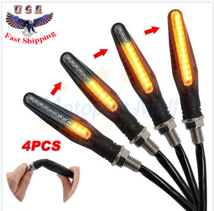 4pcs Universal Flowing Motorcycle LED Turn Signal Indicator Amber Light