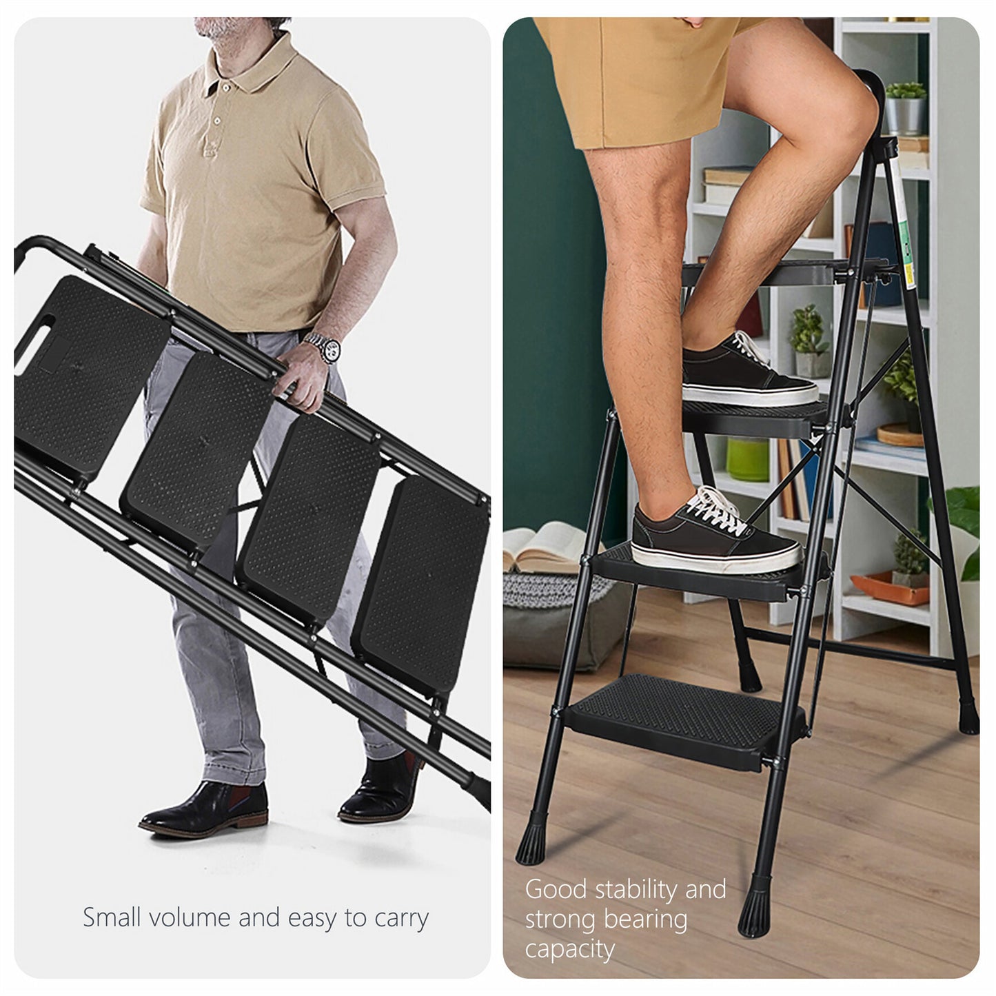 LABLT 4 Step Ladder, Folding Step Stools with Wide Anti-Slip Pedal, Convenient Handgrip, Multi-Use Household and Office, 330Lb Capacity