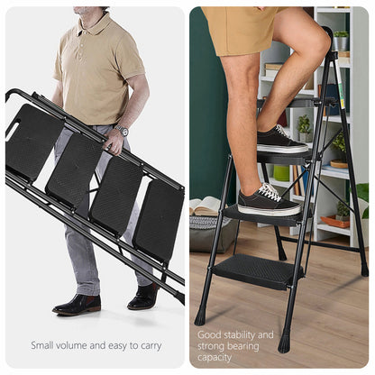 LABLT 4 Step Ladder, Folding Step Stools with Wide Anti-Slip Pedal, Convenient Handgrip, Multi-Use Household and Office, 330Lb Capacity
