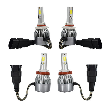 4Pcs 9005 H11 Combo Led Headlight Kit 6000K White COB Chips Fog Light High & Low Beam Light Bulbs