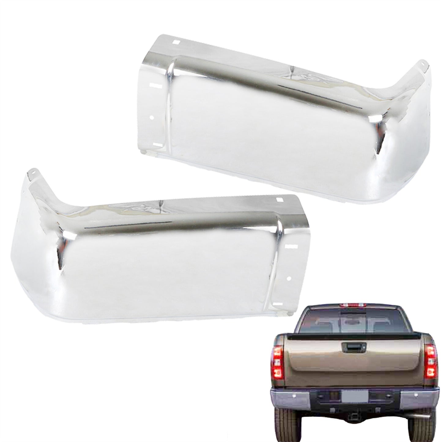 LABLT 1 Pair Steel Chrome Rear Bumper End Caps Set Left + Right Side Replacement for Chevrolet Silverado GMC Sierra 2007-2013 without Parking Aid Sensor Holes 15284308 15284307 GM1105149 GM1104149