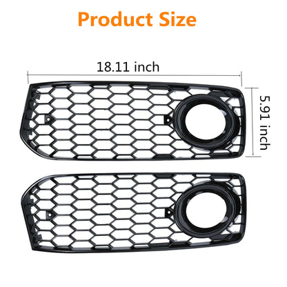 LABLT Fog Light Grilles w/Black Trim Replacement for 08-12 Audi A5 S-Line / S5 B8 RS5 Style Honeycomb