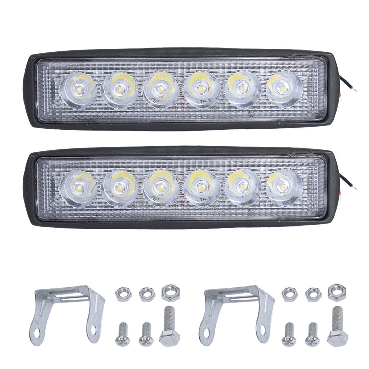 2 Pieces 18W 6 inch Flood LED Light Bar Off Road Lighting Fit for SUV UTV ATV Motocycle Truck Boat