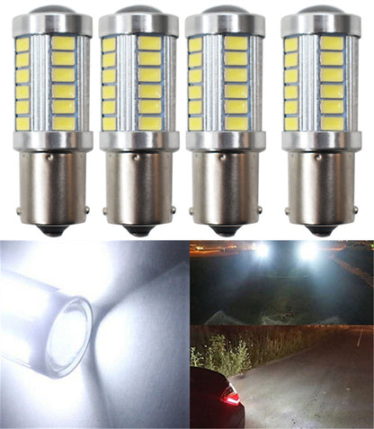 4 Pcs 1156 LED Super Bright 6000K White Brake Light Bulb 5630 33SMD 1141 1073 7506 Turn Signal Light Back Up Reverse Light Parking Light Side Marker Bulbs RV Light Lamp DC 12V