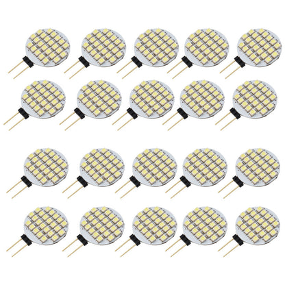 20 PCS Pure White G4 Base 3528 24-SMD Disc Shape Side Pin LED DC 12V for Home Reading Auto Car RV Camper Marine Boat Crystal Light Bulbs