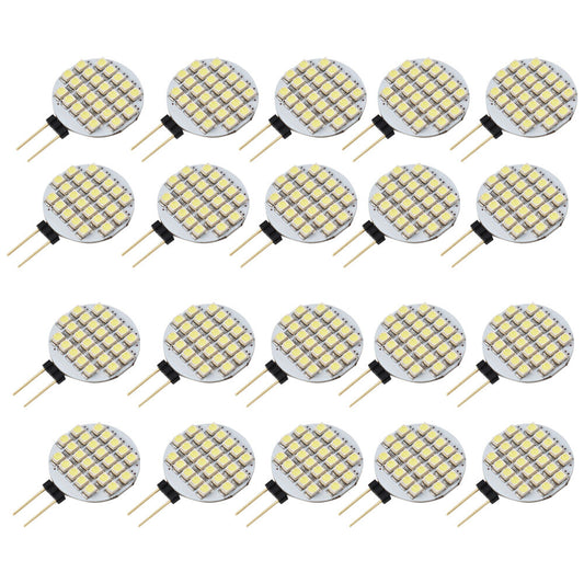 20 PCS Pure White G4 Base 3528 24-SMD Disc Shape Side Pin LED DC 12V for Home Reading Auto Car RV Camper Marine Boat Crystal Light Bulbs