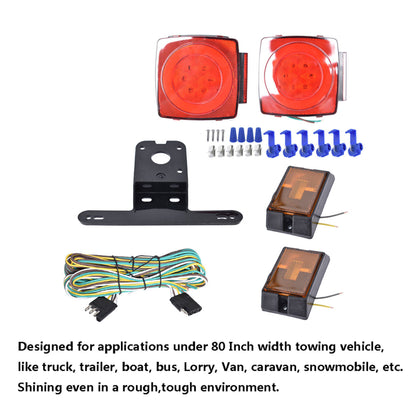 Utility Submersible Light Kit LED Tail Lights with Amber Marker Lights Wiring Harness License Plate Bracket Fit for Truck Boat Trailer RV under 80 inches